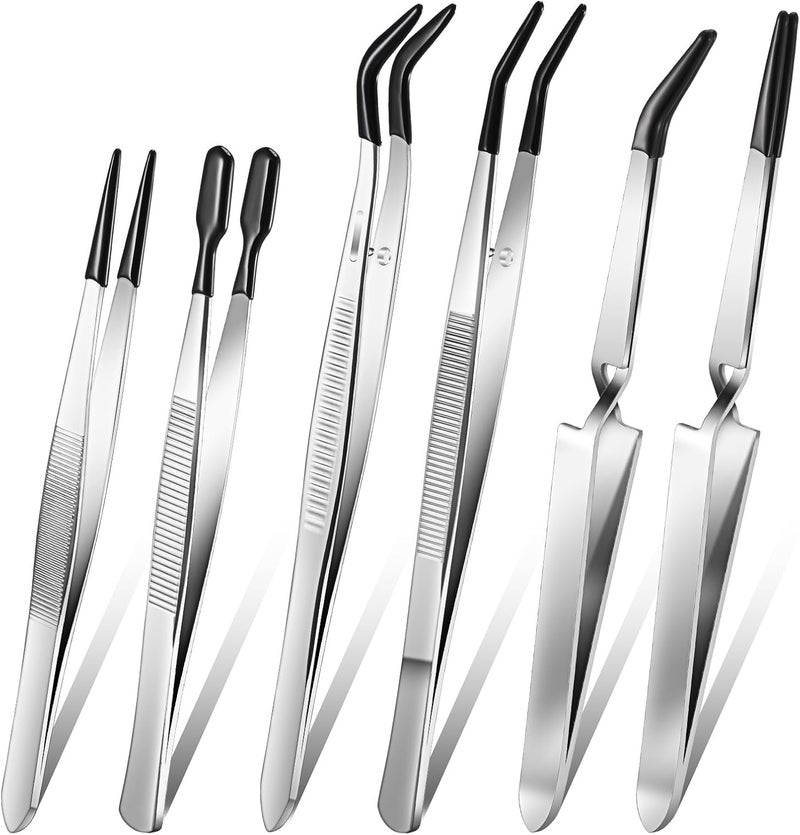 Jingmore 6 Pieces Tweezers with Rubber Tips Rubber Tipped Tweezer Cross Lock PVC Coated Tweezers Craft Jewelry Anti Scratch Long for Crafting Beads Jewelry Stamps Succulents Pet(Black) - Image 1